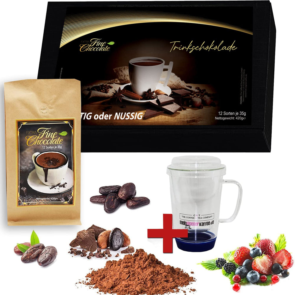 Trinkschokolade Kakao Geschenk-Set | 12x italienische heiße Schokolade + gratis Trinkglas