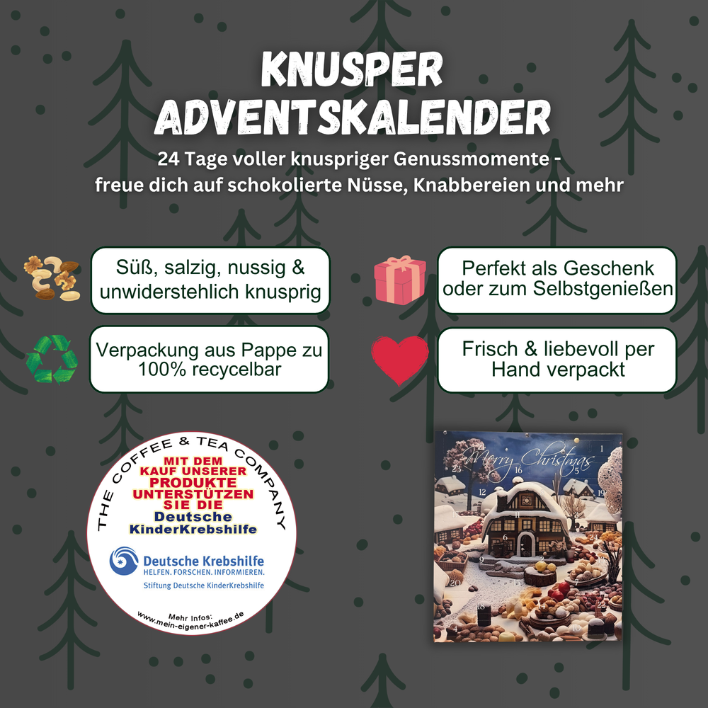 
                  
                    Snack Adventskalender 2025 „Knusper Mix“ | 24 Päckchen leckere Knabbereien für den Advent | Knusperkalender mit einer Mischung aus Mandeln, Cranberrys & Erdnüssen
                  
                