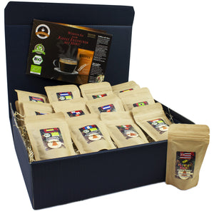 
                  
                    Kaffee-Set Bio/Fair 13 Sorten mit 13 Biologischen, Raritäten- und Fair gehandelten Kaffees plus Überraschung
                  
                
