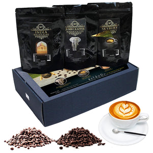
                  
                    Geschenk Set exklusive Kaffee-Raritäten Jumbo-Kaffee (Maragogype), Skybury & India Balmaadi Spitzenkaffees
                  
                