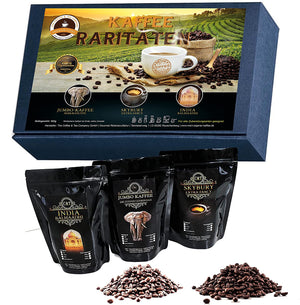 
                  
                    Geschenk Set exklusive Kaffee-Raritäten Jumbo-Kaffee (Maragogype), Skybury & India Balmaadi Spitzenkaffees
                  
                