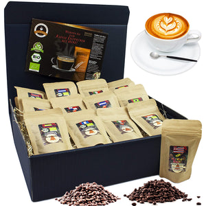 
                  
                    Kaffee-Set Bio/Fair 13 Sorten mit 13 Biologischen, Raritäten- und Fair gehandelten Kaffees plus Überraschung
                  
                