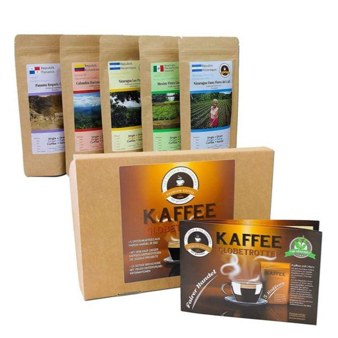 
                  
                    Kaffee Globetrotter Fair gehandelt Box - "Kaffee mit Herz" Geschenkset mit Info-Broschüre
                  
                